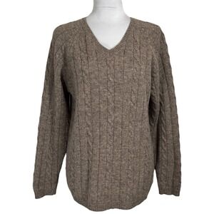 Vintage Express Bleus 100% Wool Cable Knit Sweater Size M V‎ Neck Pullover 90s
